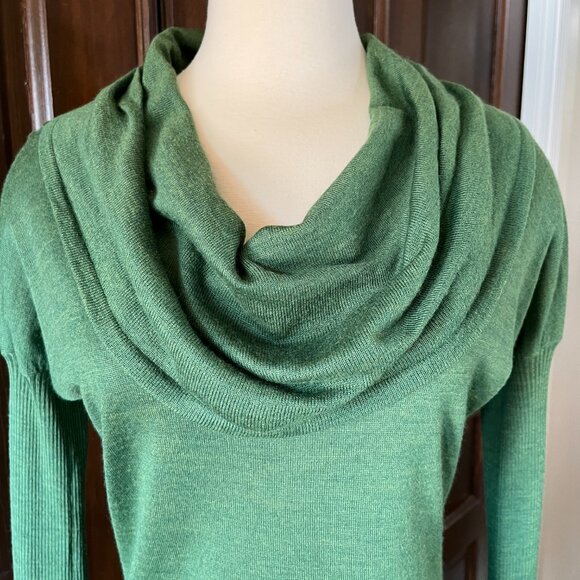 The Limited Cowl Neck Sweater Womens M Thin Knit Green Ribbed Sleeves Wool Blend - Picture 2 of 7